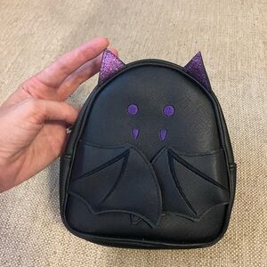 Black leather Halloween bat bag with glitter